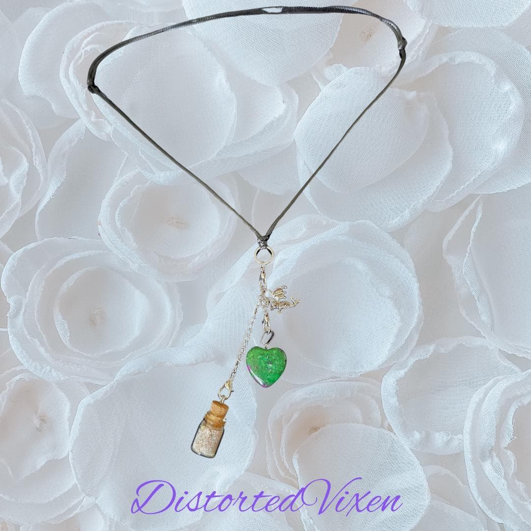 Clear Quartz Heart Necklace with Spell Bottle & Dragon Charm | Interchangeable Ritual Jewelry - Thumbnail 4