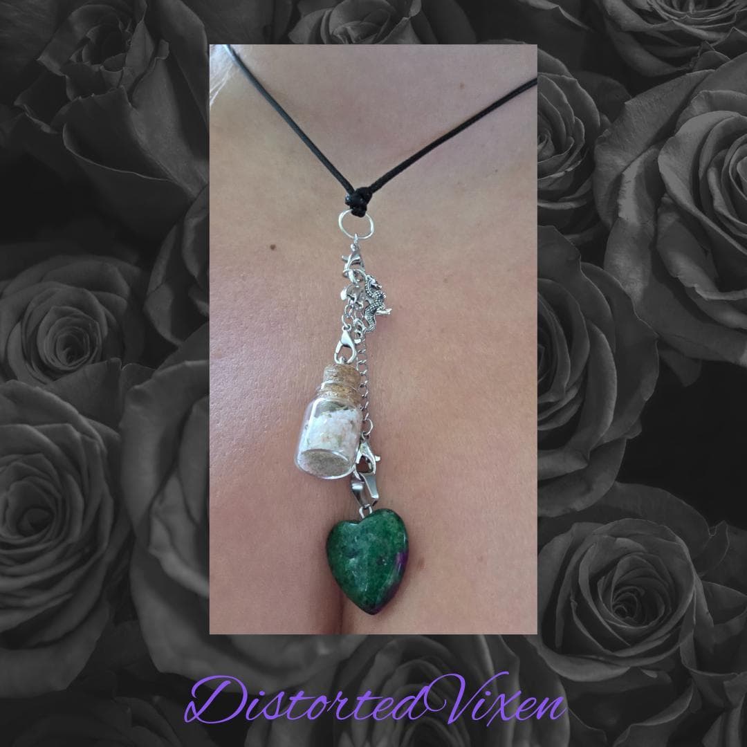 Clear Quartz Heart Necklace with Spell Bottle & Dragon Charm | Interchangeable Ritual Jewelry - Thumbnail 5