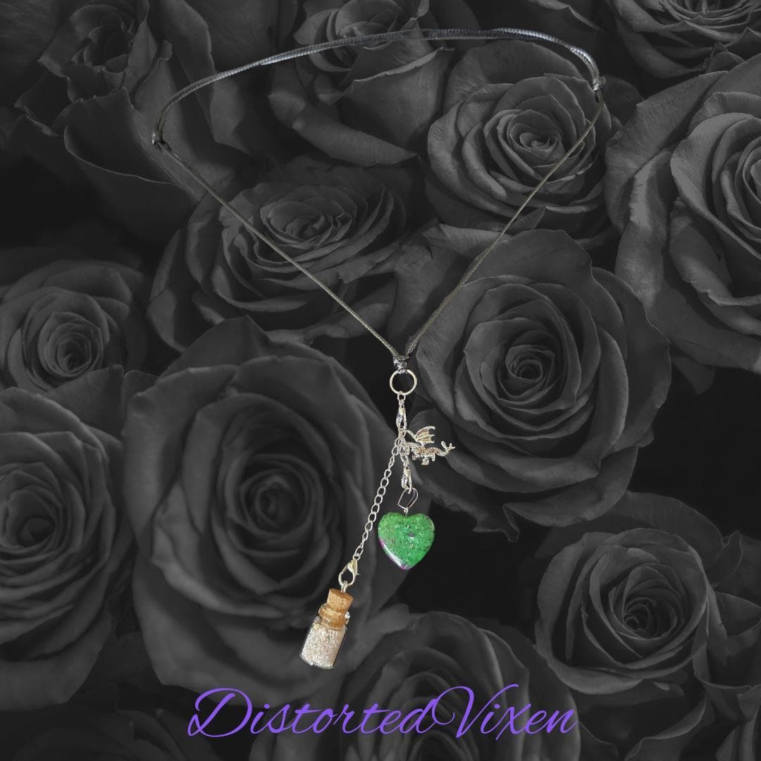 Clear Quartz Heart Necklace with Spell Bottle & Dragon Charm | Interchangeable Ritual Jewelry - Thumbnail 9