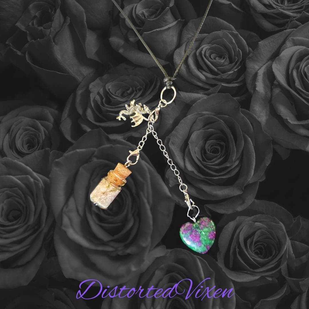 Clear Quartz Heart Necklace with Spell Bottle & Dragon Charm | Interchangeable Ritual Jewelry - Thumbnail 6