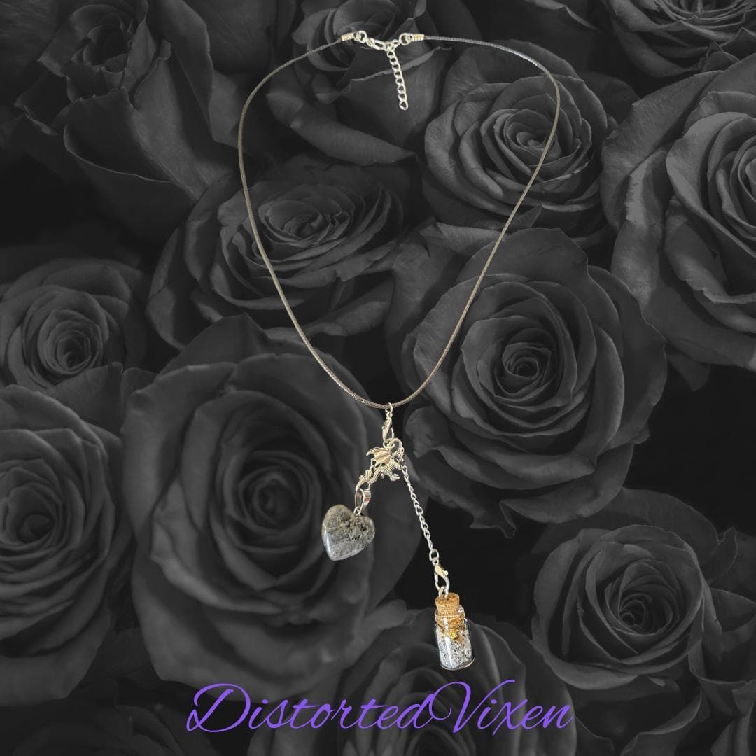 Labradorite Heart Necklace with Spell Bottle & Dragon Charm | Interchangeable Ritual Jewelry - Thumbnail 8