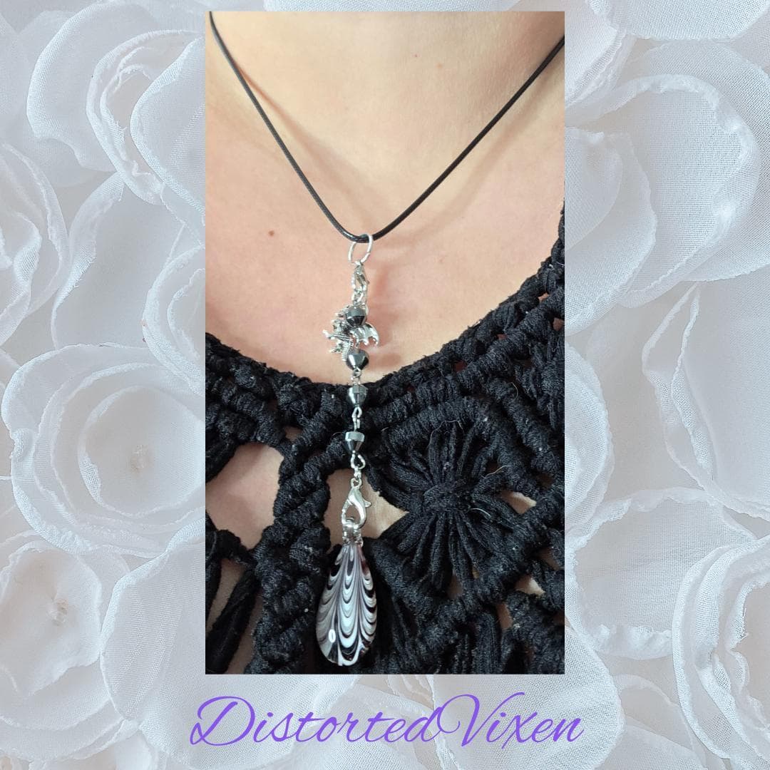 Dragon Hematite Necklace, Burgundy Lace Glass Pendant, Gothic Talisman - Thumbnail 9