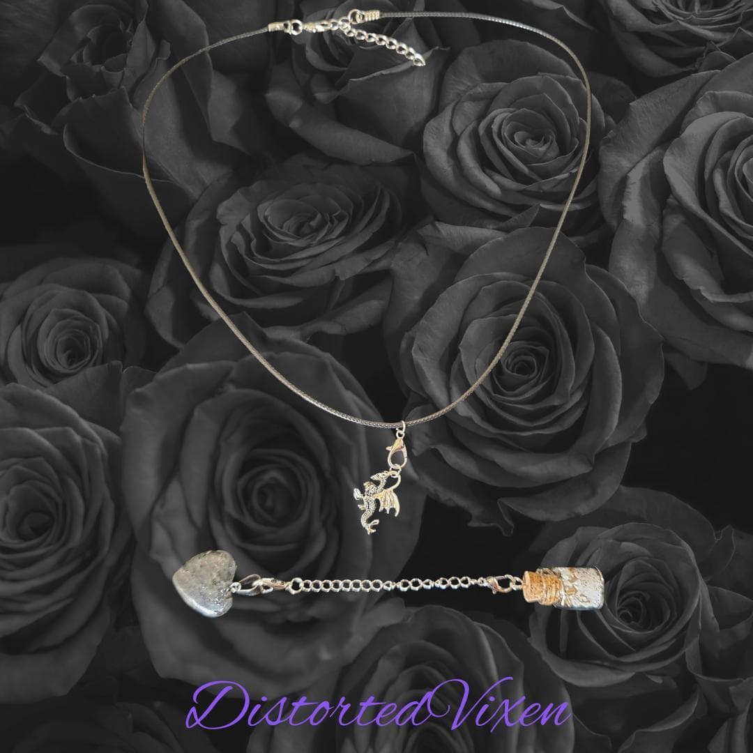 Labradorite Heart Necklace with Spell Bottle & Dragon Charm | Interchangeable Ritual Jewelry - Thumbnail 7