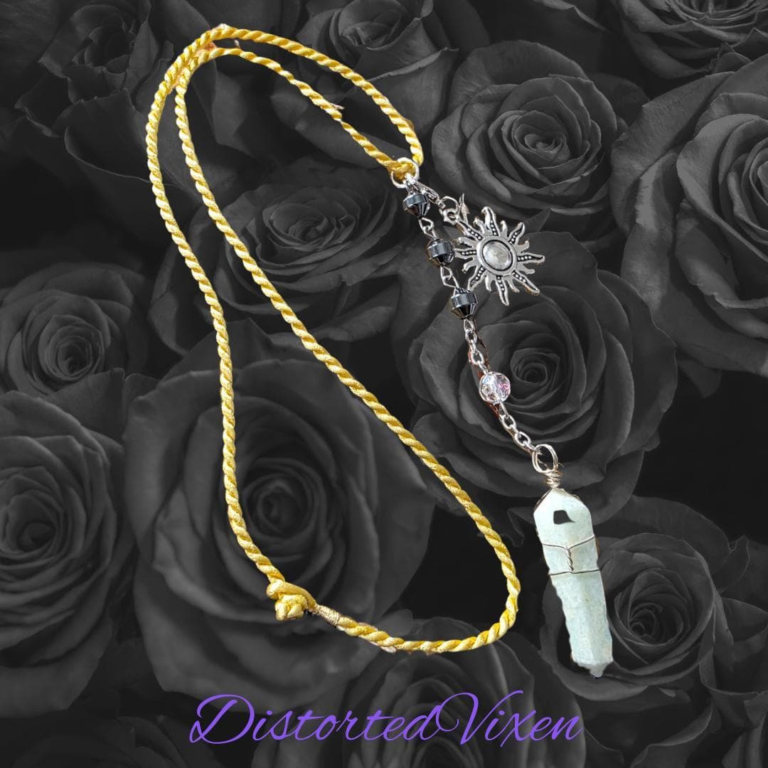 Amazonite Sun Necklace, Courage Stone Pendant, Celestial Gold Cord Choker, Truth & Harmony Crystal, Boho Sun Jewelry, Spiritual Empowerment - Thumbnail 6