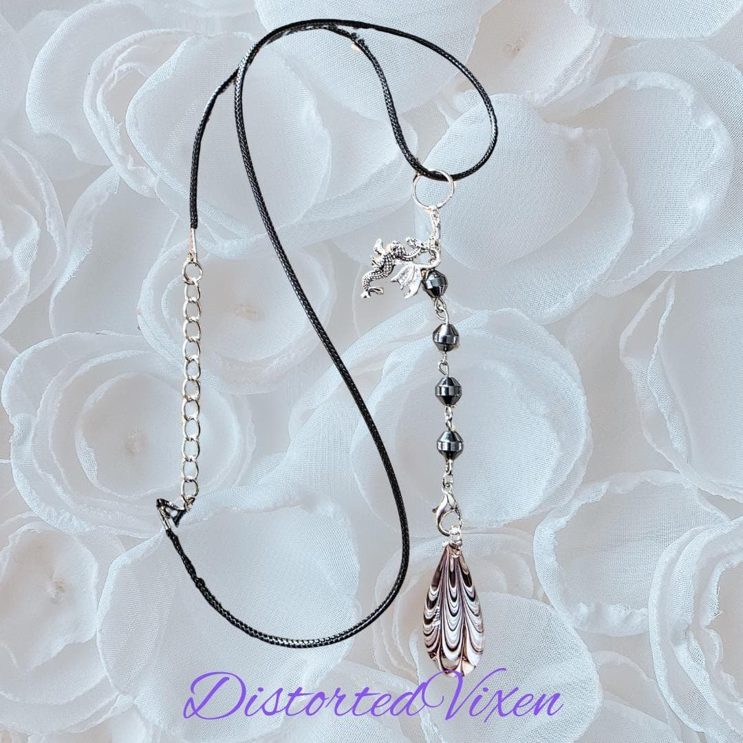 Dragon Hematite Necklace, Burgundy Lace Glass Pendant, Gothic Talisman - Thumbnail 6