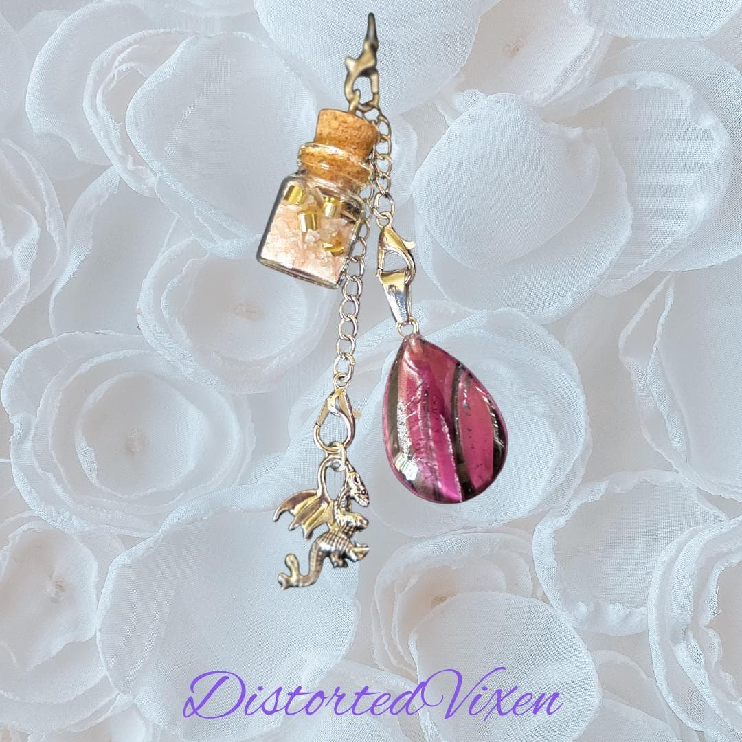 Red Glass Teardrop Necklace with Spell Bottle & Dragon Charm | Interchangeable Ritual Jewelry - Thumbnail 2