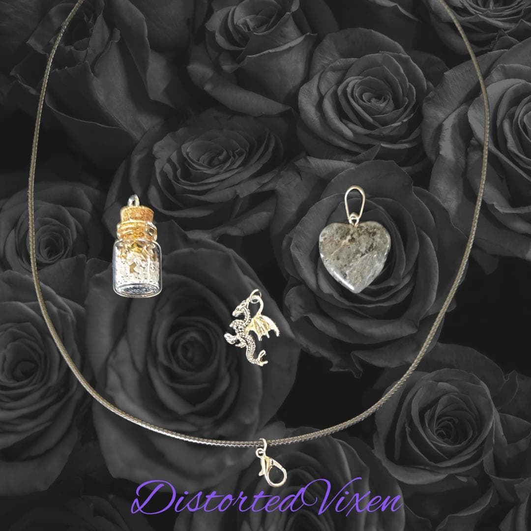 Labradorite Heart Necklace with Spell Bottle & Dragon Charm | Interchangeable Ritual Jewelry - Thumbnail 6