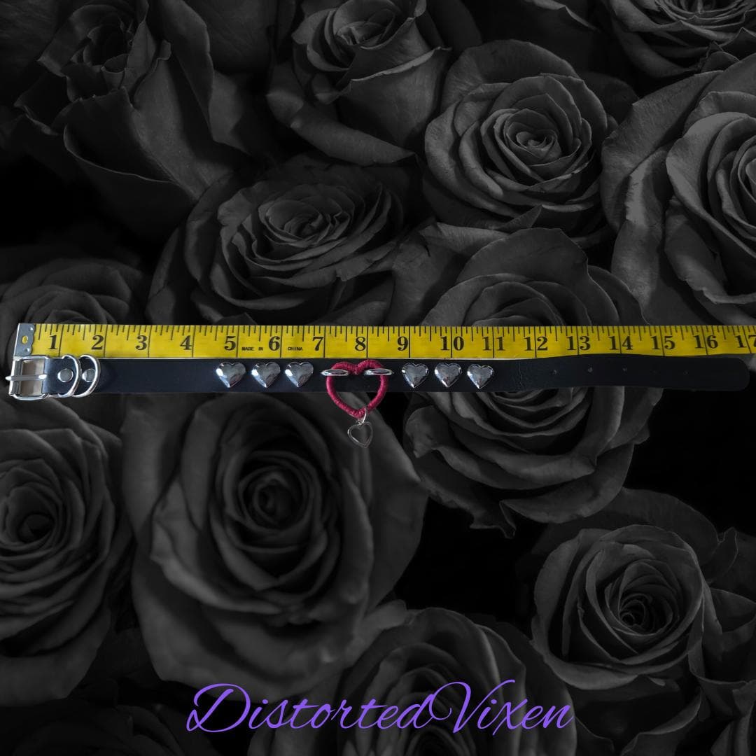 Black Faux Leather Heart Choker – Gothic Silver Studded Collar - Thumbnail 6