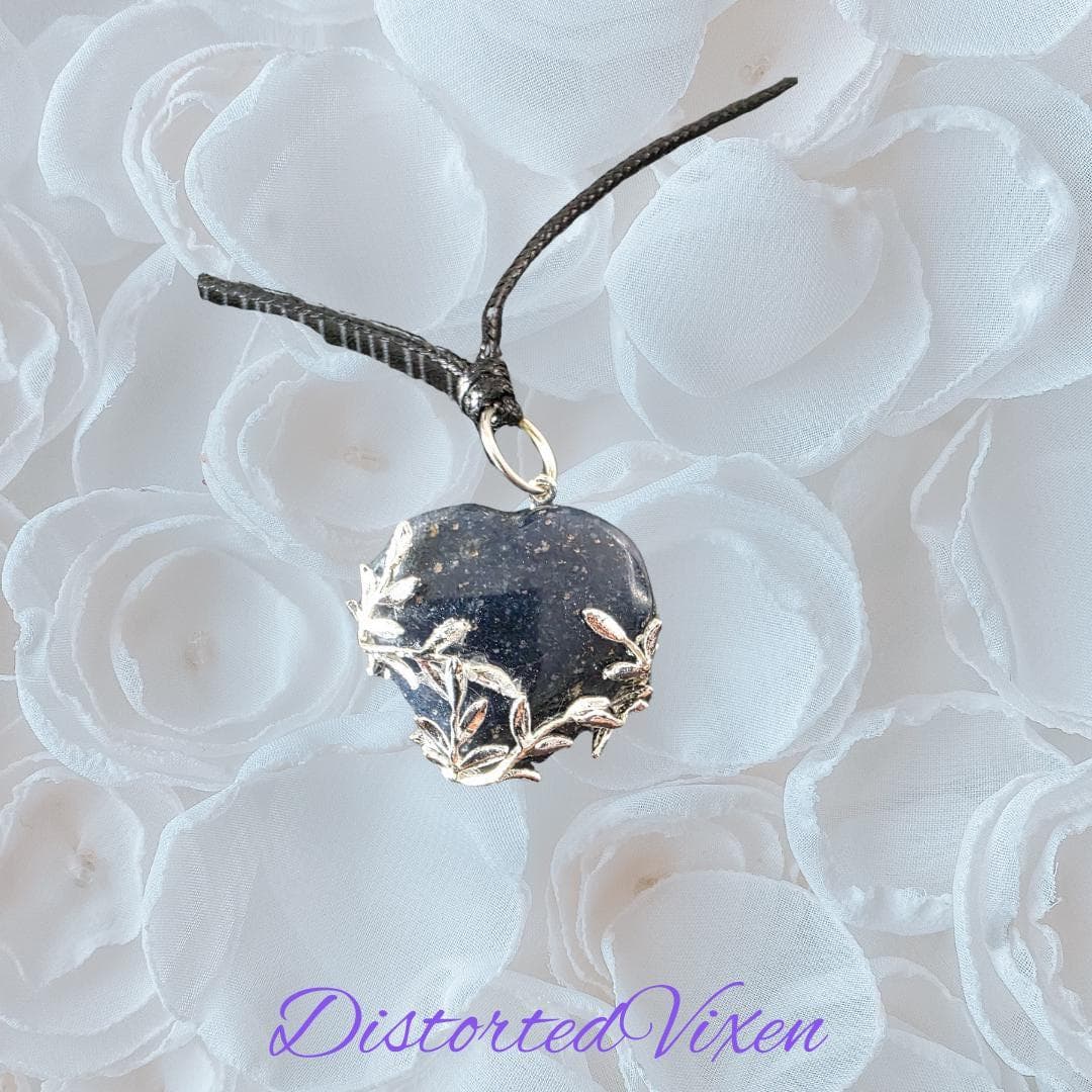 Lapis Lazuli Leaf Pendant Necklace – Silver Leaf Wrapped Blue Stone on Black Cord - Thumbnail 4