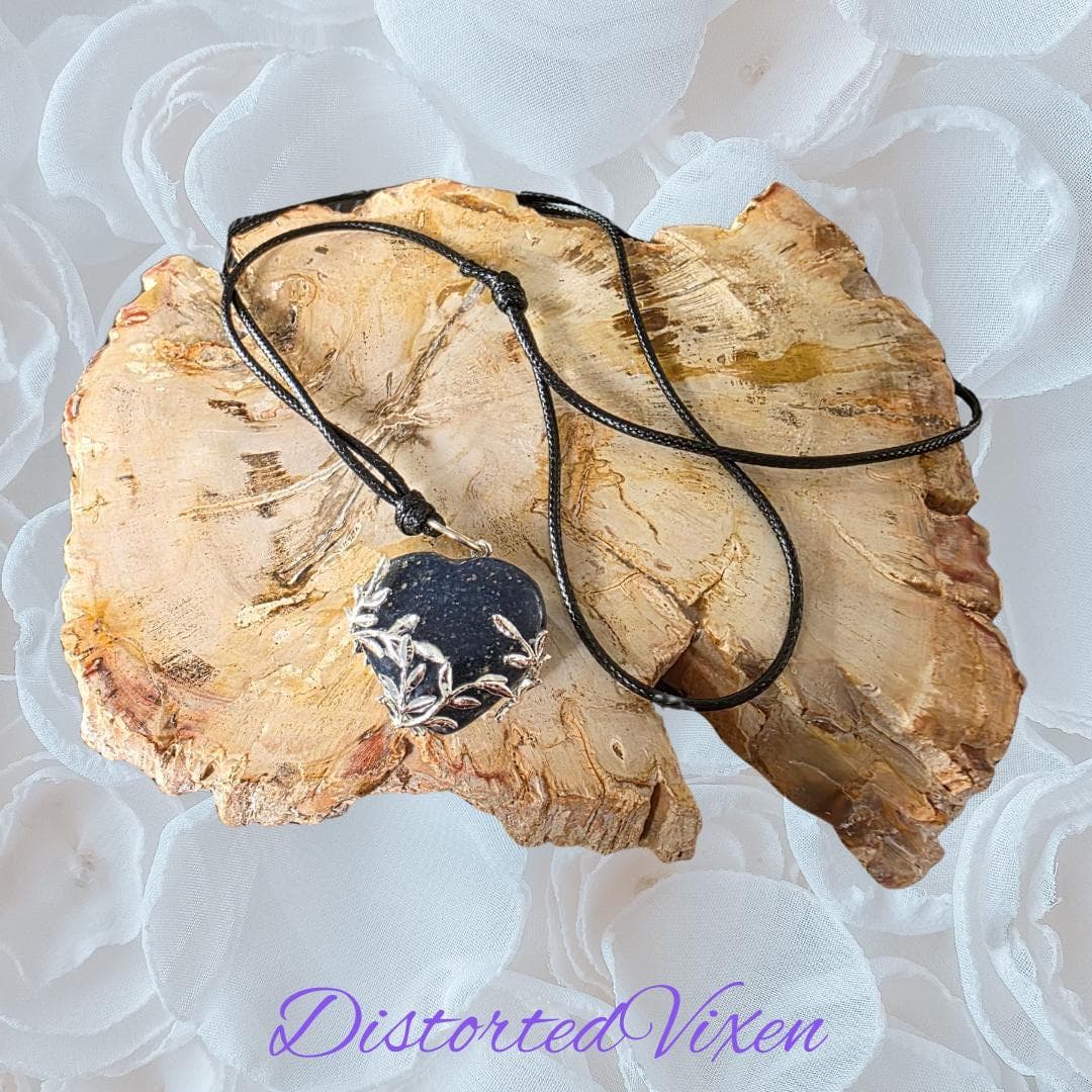 Lapis Lazuli Leaf Pendant Necklace – Silver Leaf Wrapped Blue Stone on Black Cord - Thumbnail 6