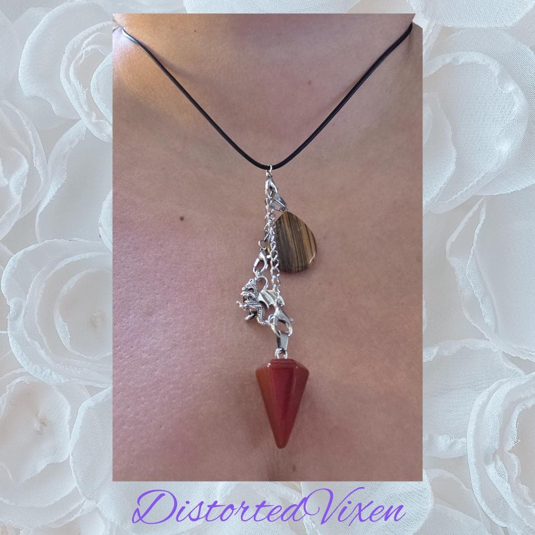 Interchangeable Crystal Charm Necklace, Red Jasper, Tiger's Eye, Dragon Charm - Thumbnail 5