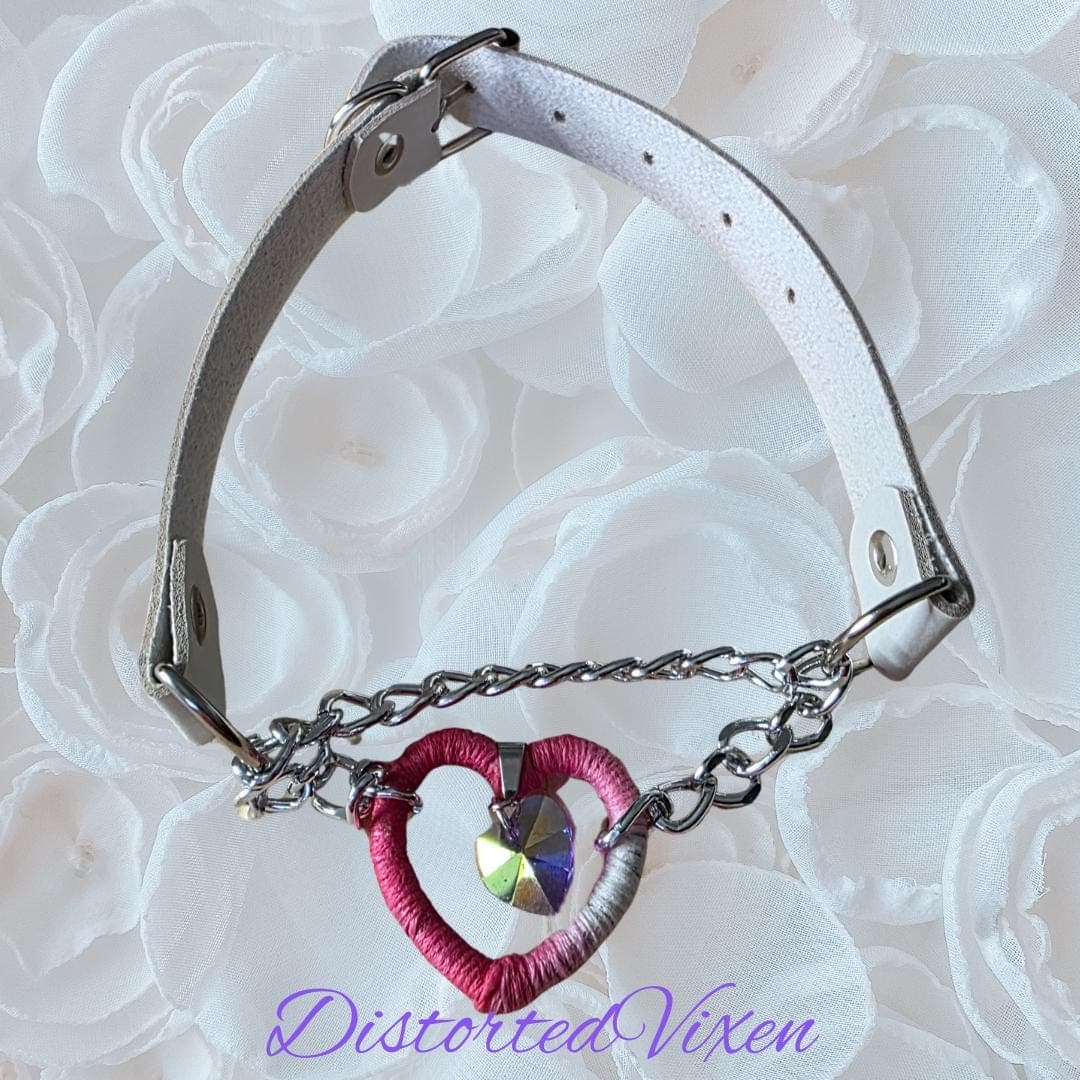 Pink & White Heart Choker – Crystal Charm, Adjustable Alt Jewelry - Thumbnail 3