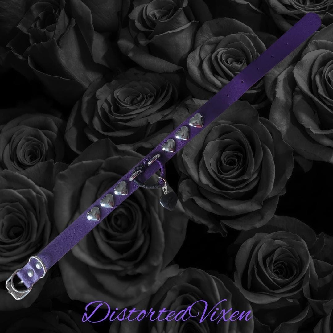 Gothic Purple Heart Choker – Wrapped Center Ring Collar with Black Heart Pendant - Thumbnail 2