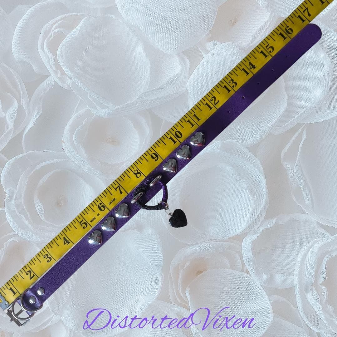 Gothic Purple Heart Choker – Wrapped Center Ring Collar with Black Heart Pendant - Thumbnail 6