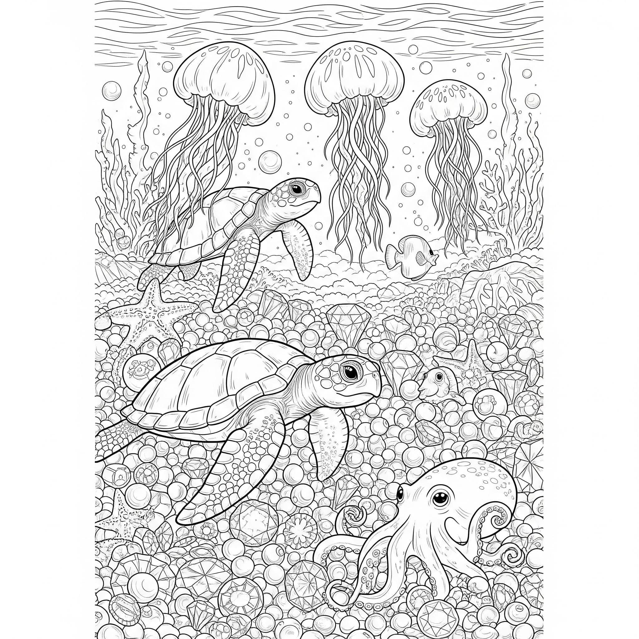 Mystical Ocean Coloring Book: Whimsical Underwater Illustrations (PDF Download - Thumbnail 3