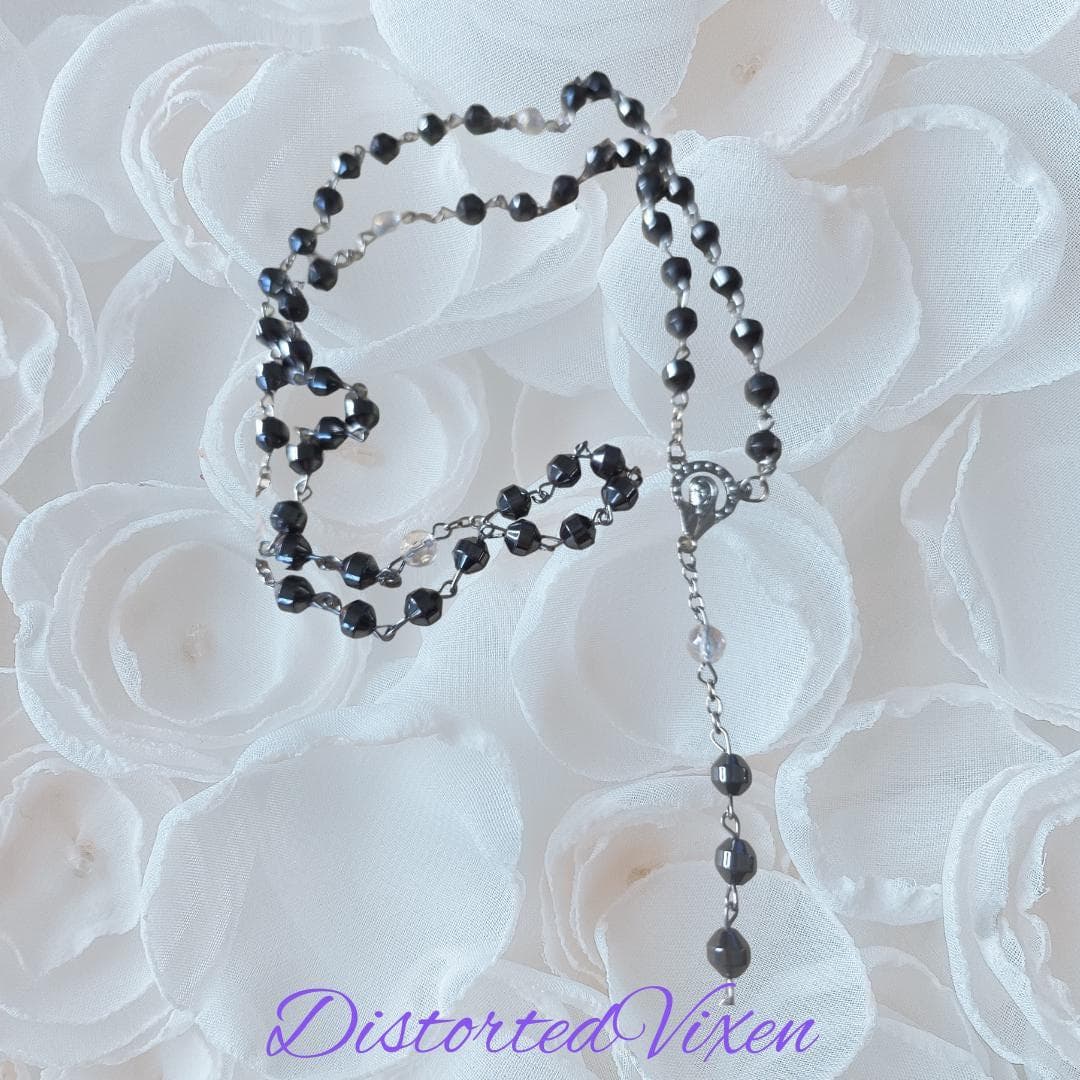 Black Hematite Rosary Necklace – Minimalist Cross, Gothic Prayer Beads, Grounding Jewelry - Thumbnail 6