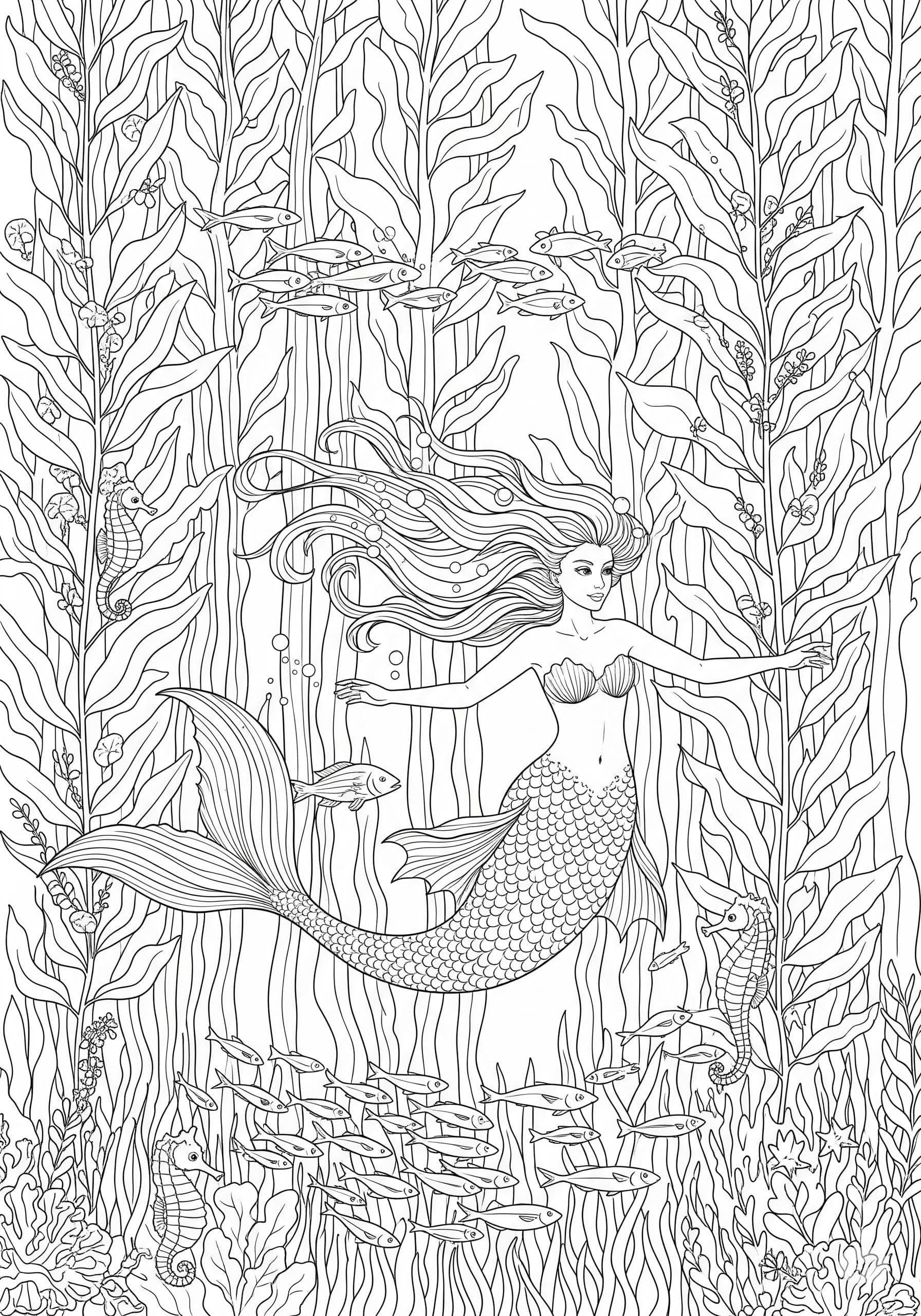 Mystical Ocean Coloring Book: Whimsical Underwater Illustrations (PDF Download - Thumbnail 4