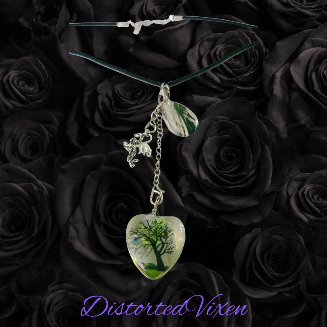 Tree of Life Dragon Necklace – Resin Heart, Teardrop Charm - Thumbnail 6