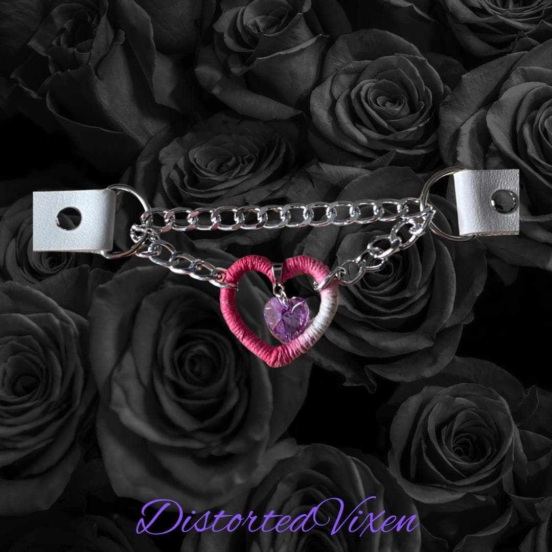 Pink & White Heart Choker – Crystal Charm, Adjustable Alt Jewelry - Thumbnail 7