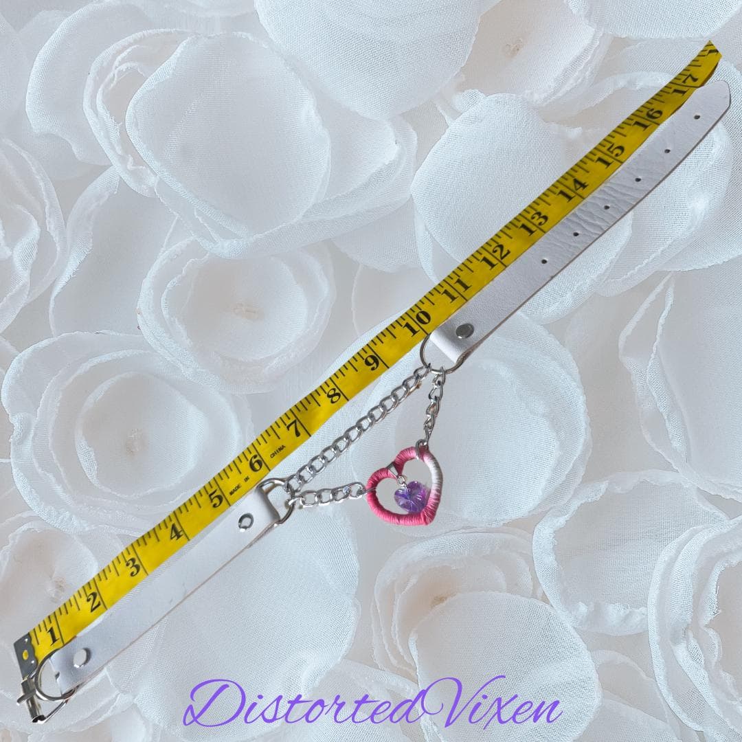 Pink & White Heart Choker – Crystal Charm, Adjustable Alt Jewelry - Thumbnail 5
