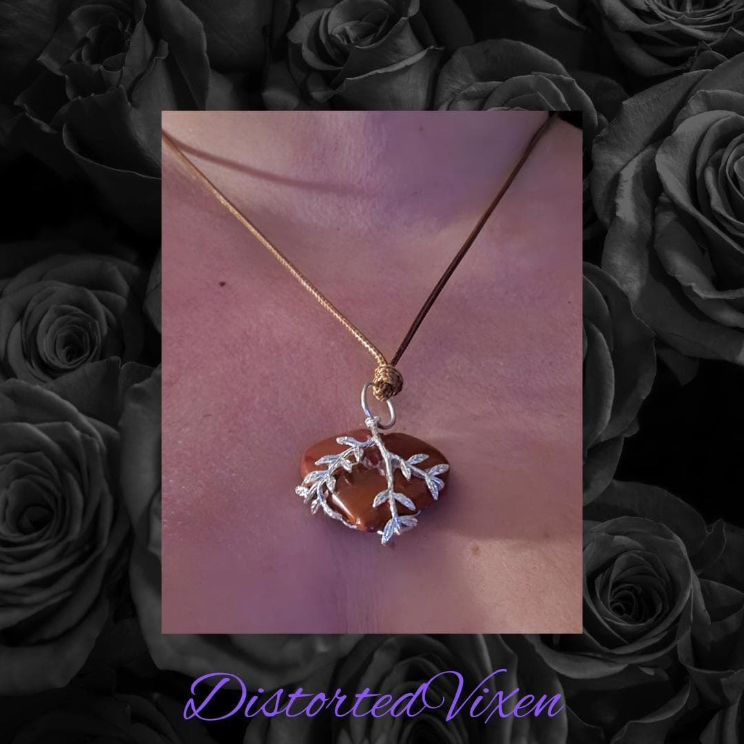 Red Jasper Heart Necklace with Silver Vine Detail Adjustable Cord for Women's Jewelry - Thumbnail 7