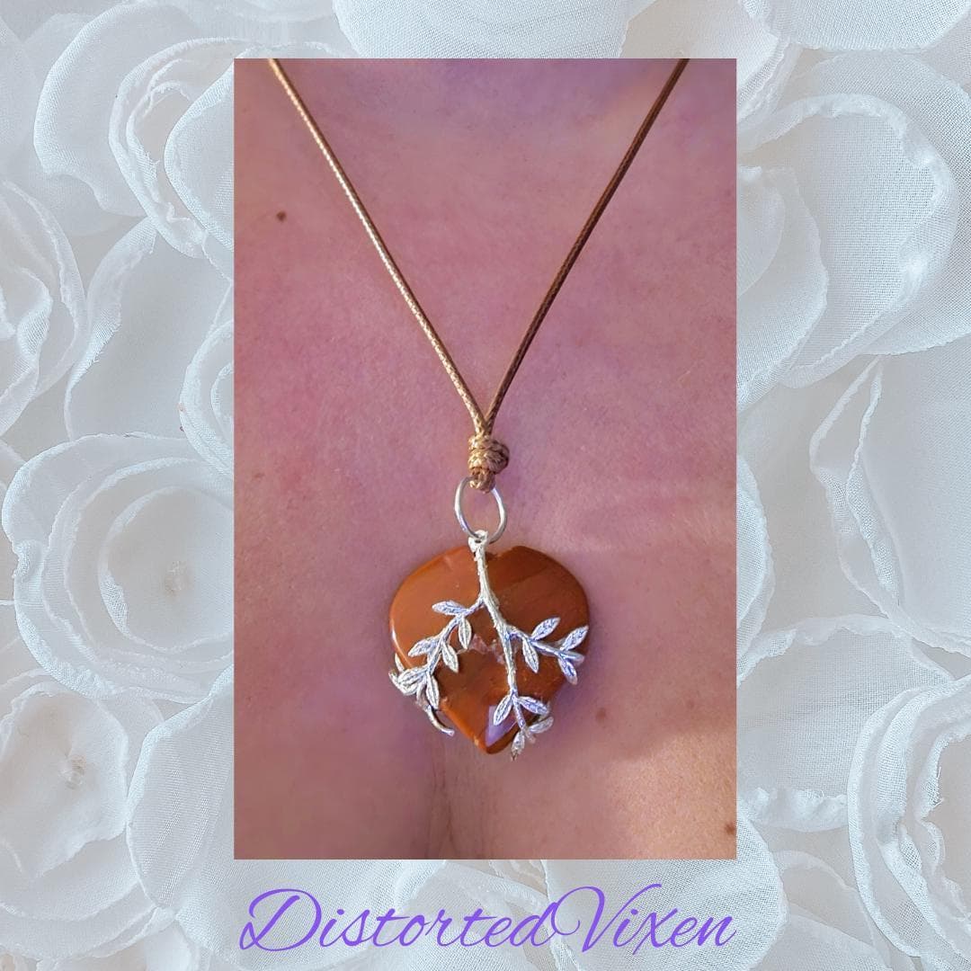 Red Jasper Heart Necklace with Silver Vine Detail Adjustable Cord for Women's Jewelry - Thumbnail 2