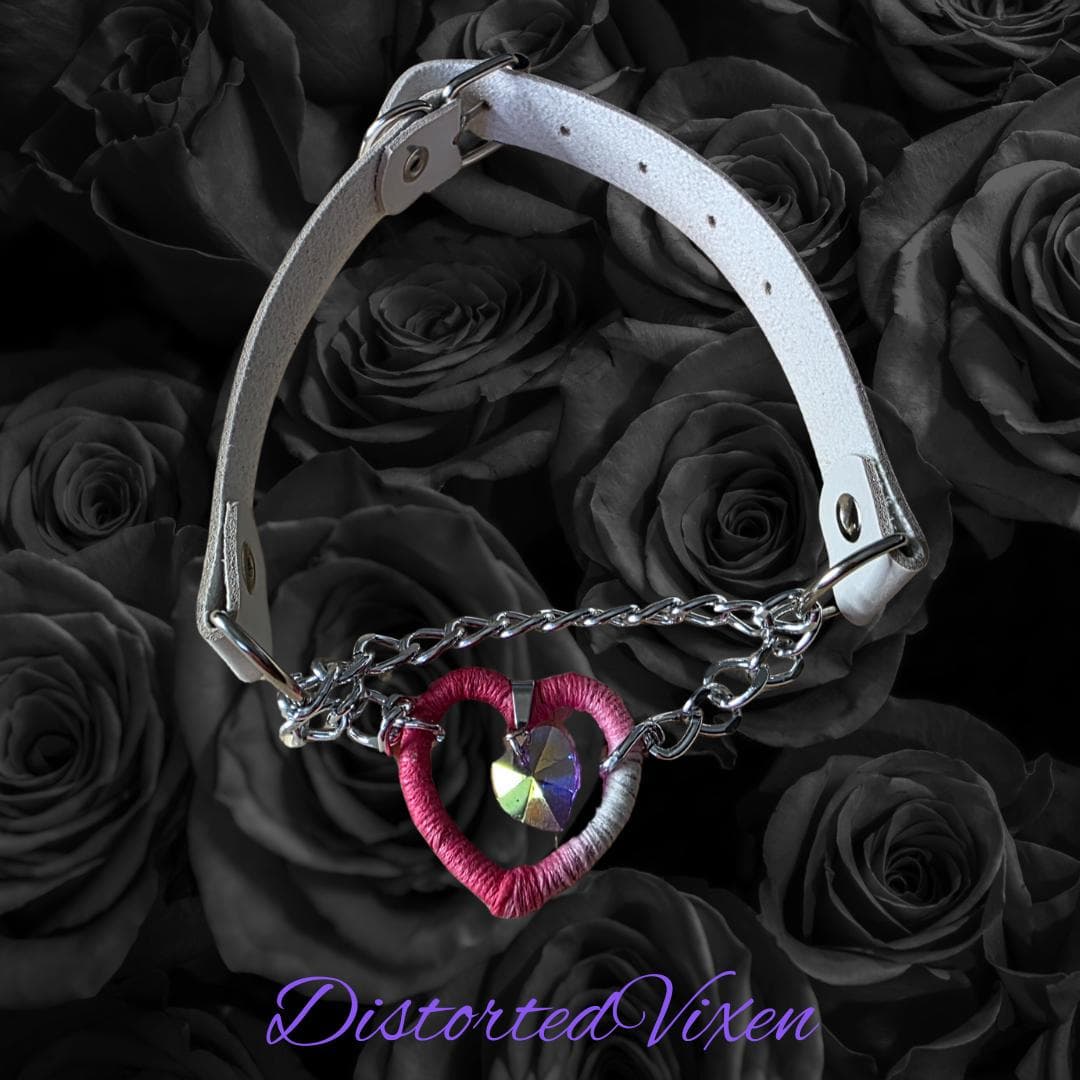 Pink & White Heart Choker – Crystal Charm, Adjustable Alt Jewelry - Thumbnail 6