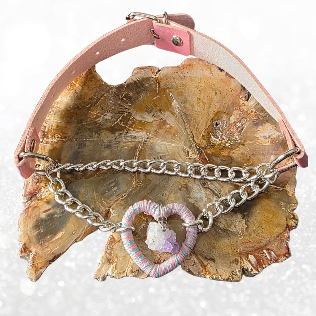Pastel Gothic Armor Amethyst Heart Choker - Kawaii Goth Pink & Blue Ombré Fairy