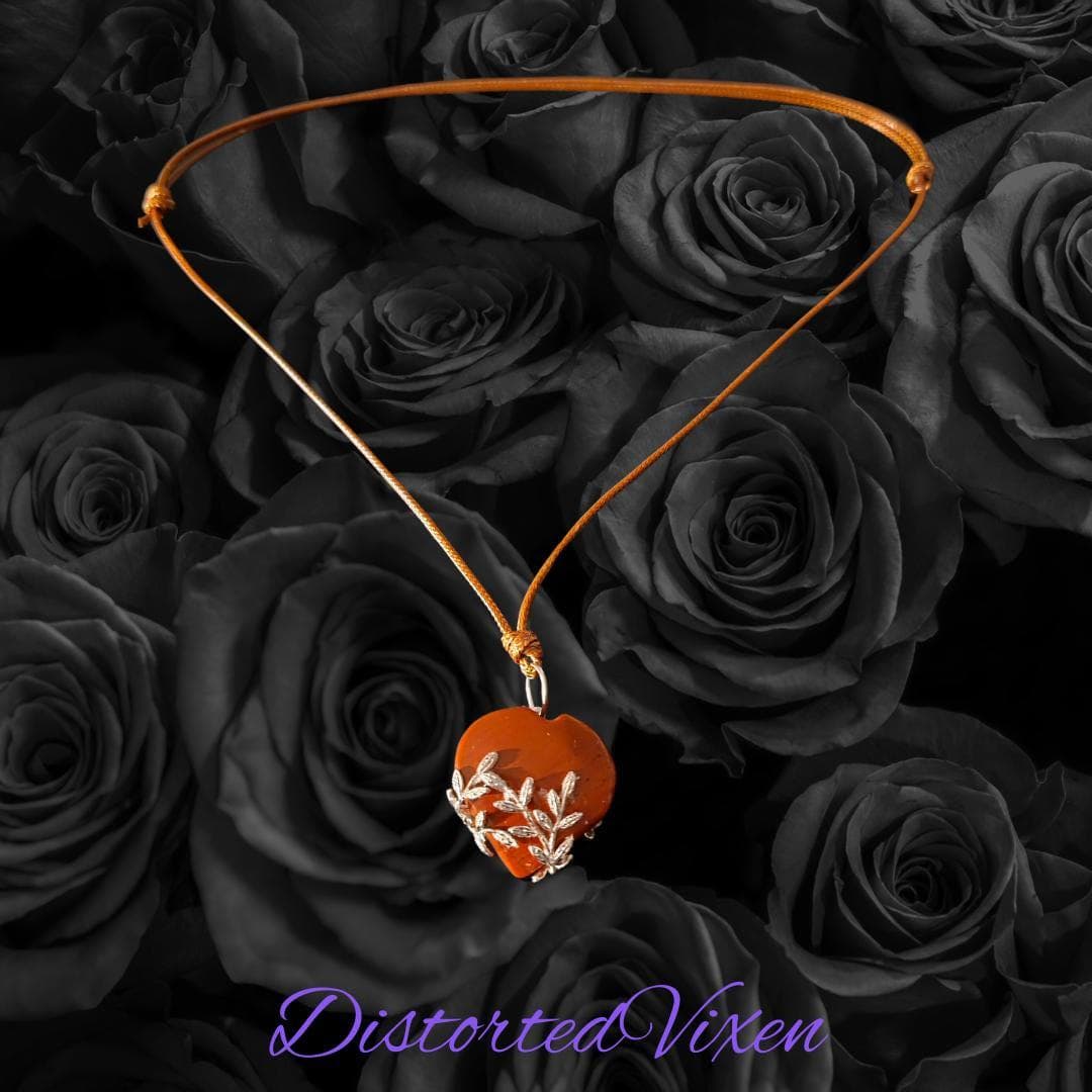 Red Jasper Heart Necklace with Silver Vine Detail Adjustable Cord for Women's Jewelry - Thumbnail 8