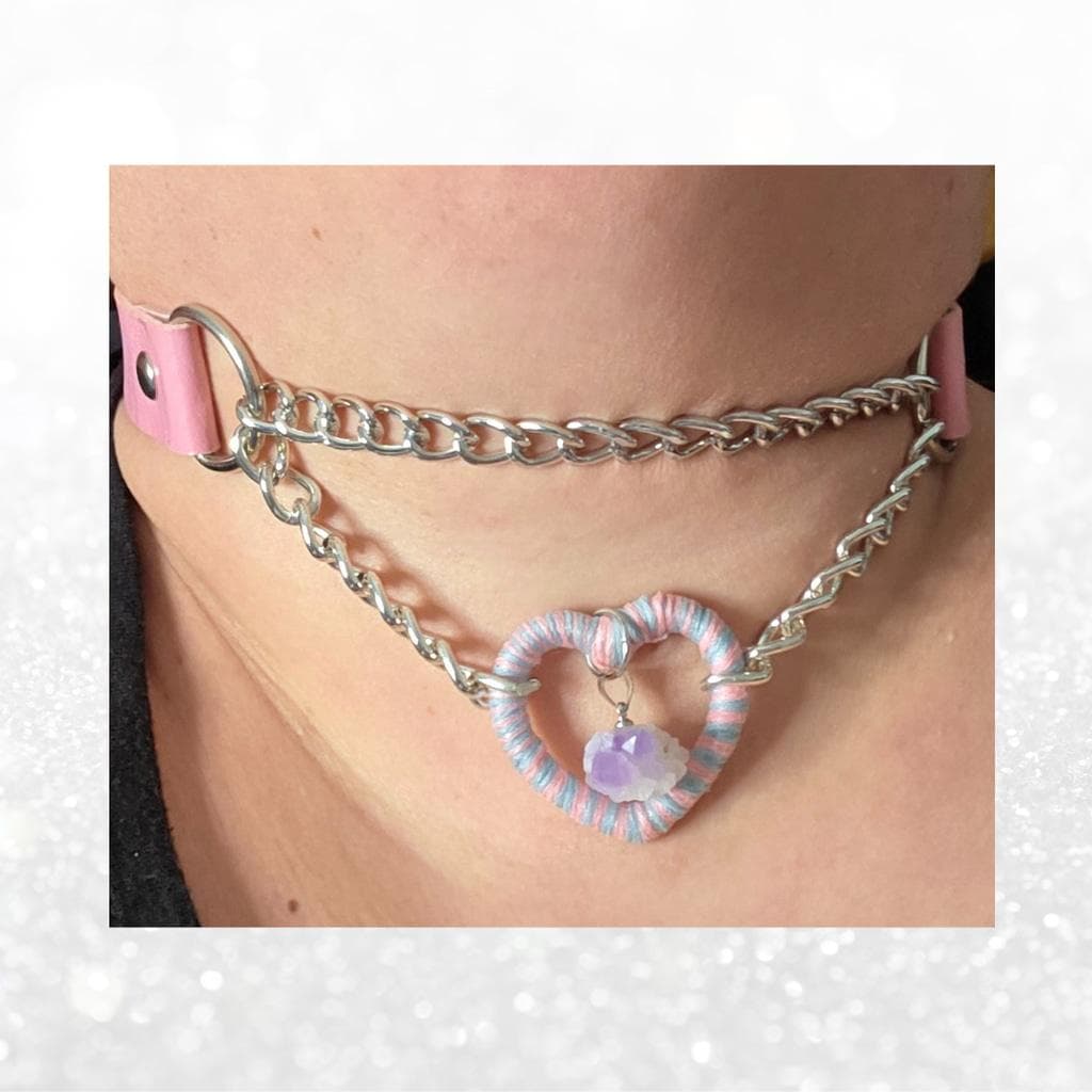 Pastel Gothic Armor Amethyst Heart Choker - Kawaii Goth Pink & Blue Ombré Fairy - Thumbnail 5
