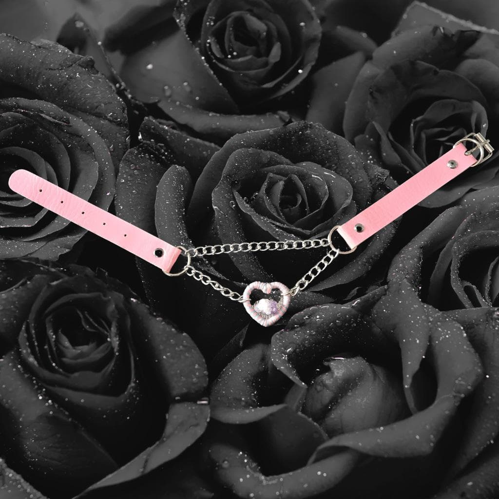 Pastel Gothic Armor Amethyst Heart Choker - Kawaii Goth Pink & Blue Ombré Fairy - Thumbnail 3