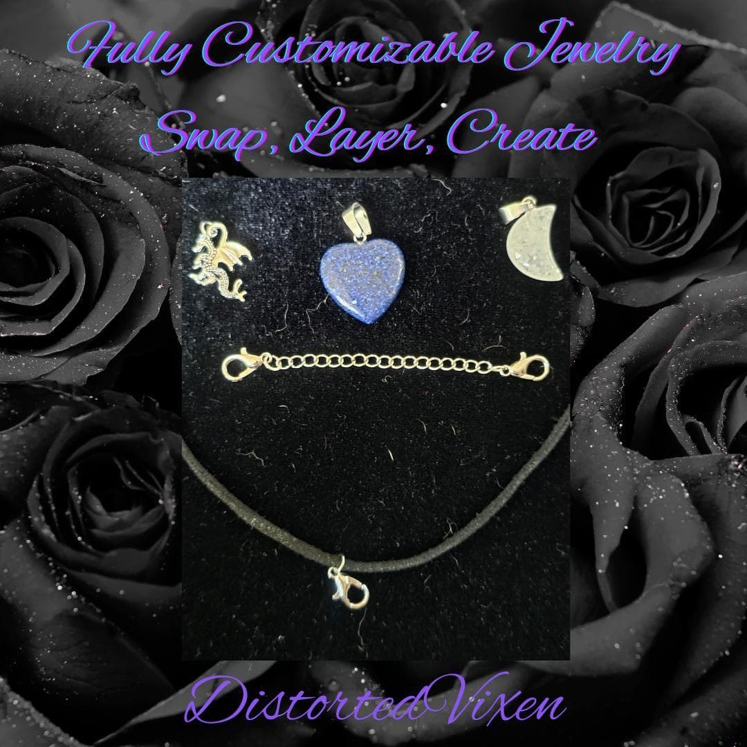 Lapis Heart Necklace with Quartz Moon & Dragon Charm •Blue Crystal Heart Pendant - Thumbnail 2