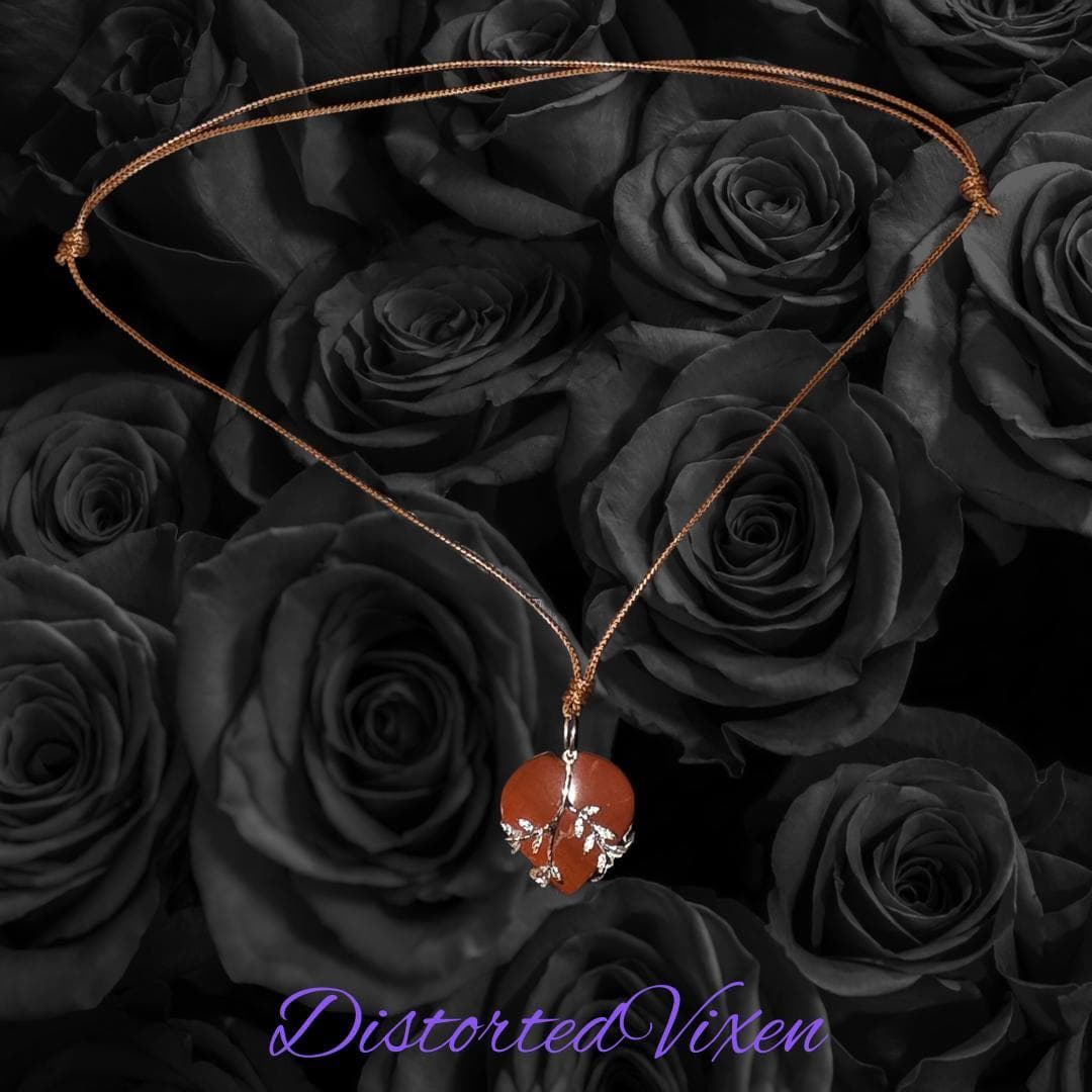 Red Jasper Heart Necklace with Silver Vine Detail Adjustable Cord for Women's Jewelry - Thumbnail 9