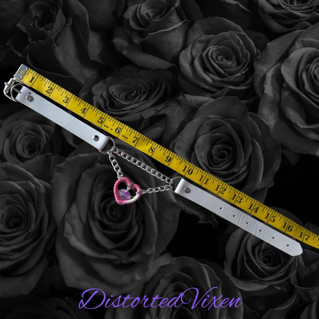 Pink & White Heart Choker – Crystal Charm, Adjustable Alt Jewelry - Thumbnail 9