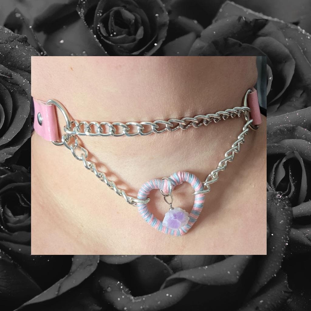 Pastel Gothic Armor Amethyst Heart Choker - Kawaii Goth Pink & Blue Ombré Fairy - Thumbnail 7