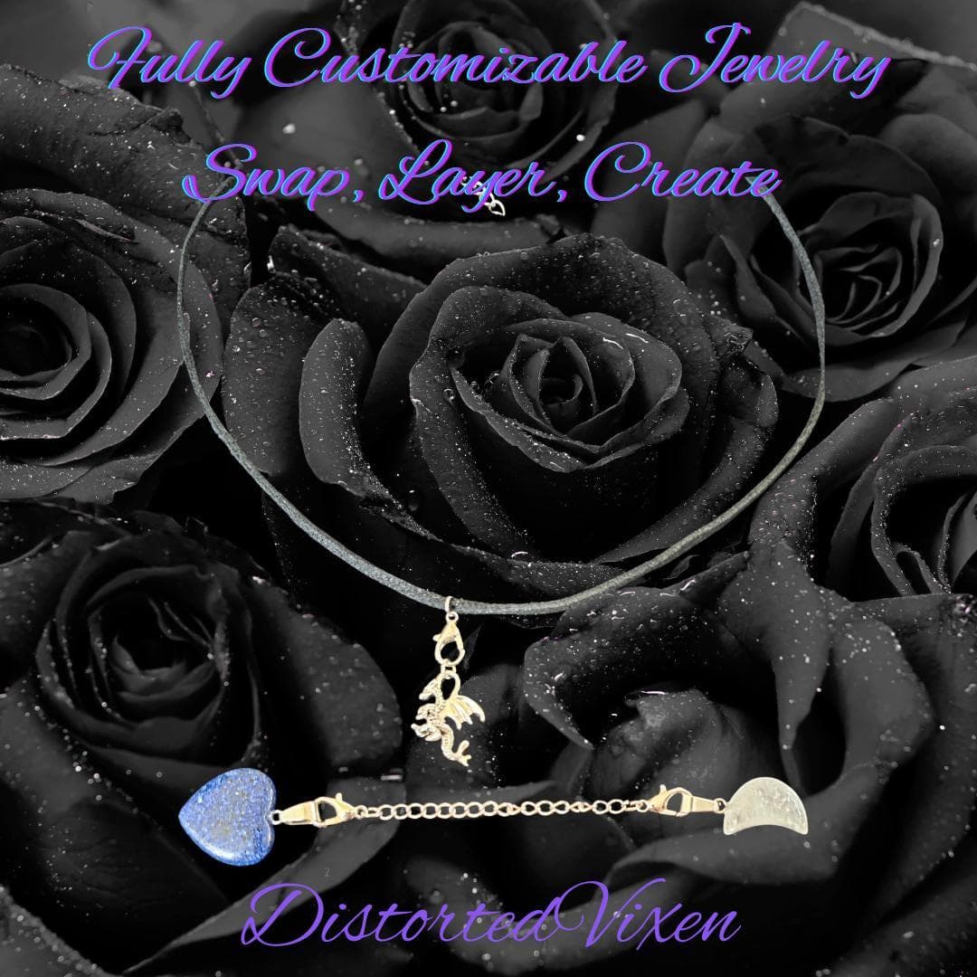 Lapis Heart Necklace with Quartz Moon & Dragon Charm •Blue Crystal Heart Pendant - Thumbnail 3