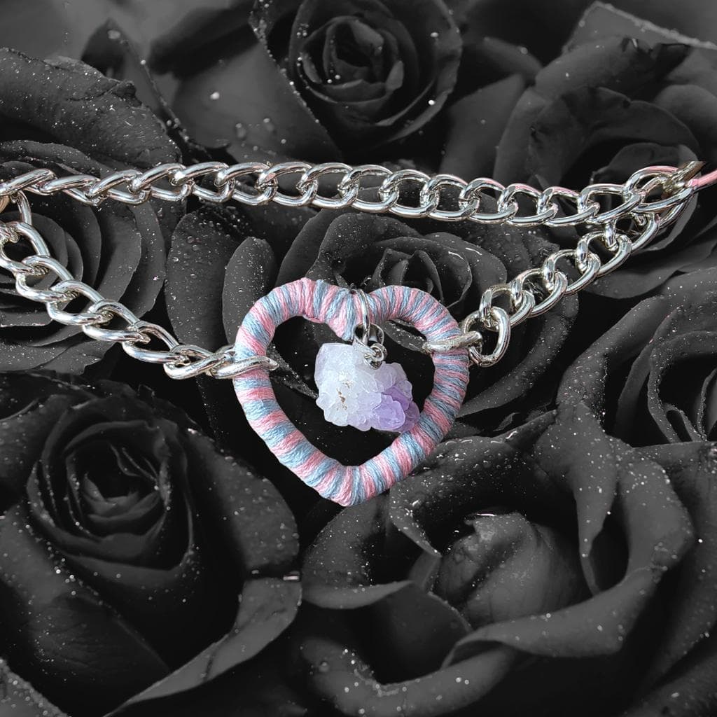 Pastel Gothic Armor Amethyst Heart Choker - Kawaii Goth Pink & Blue Ombré Fairy - Thumbnail 6