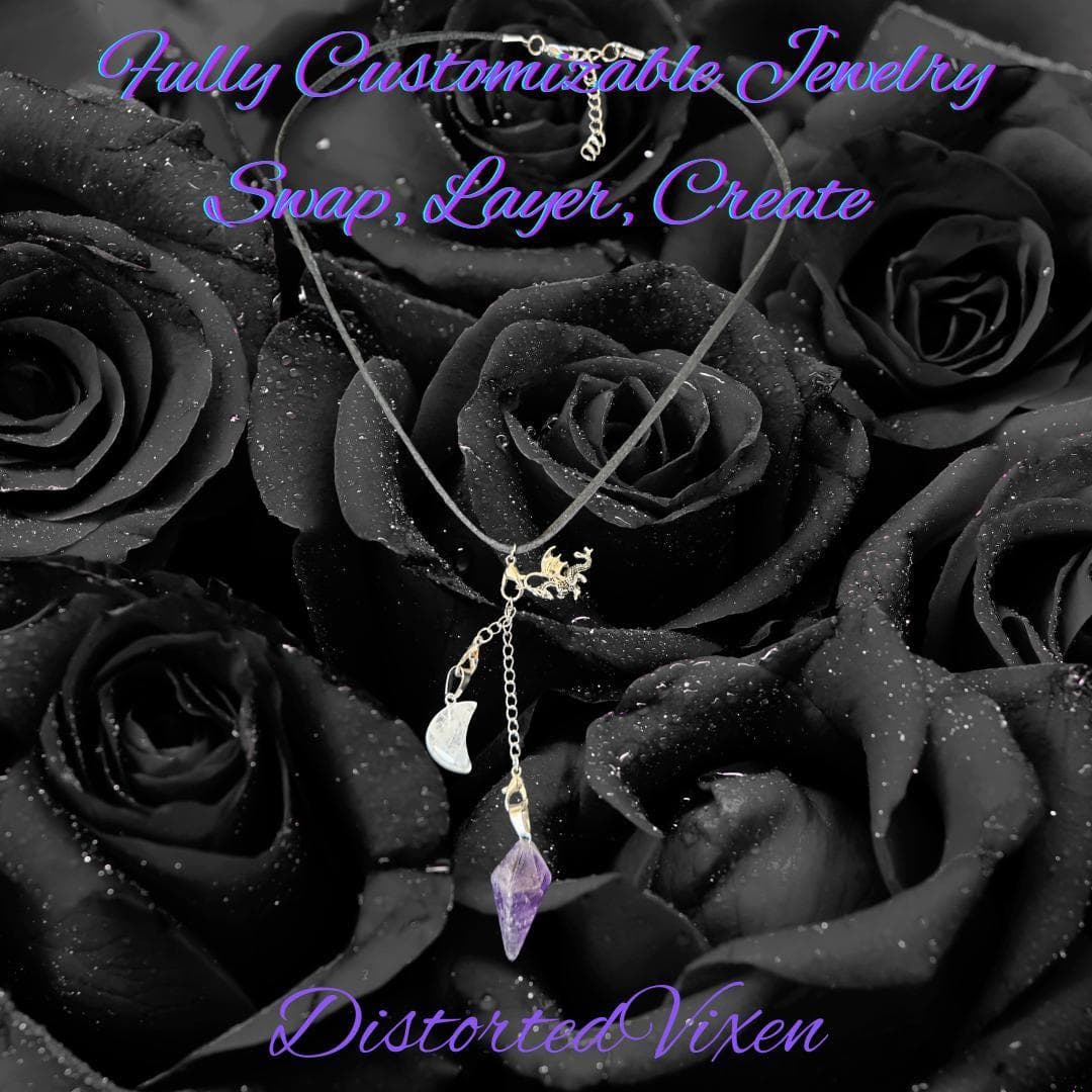 Dragon Amethyst Pendulum Necklace • Clear Quartz Moon • Witch Divination Jewelry • Crystal Dowsing Tool - Thumbnail 10