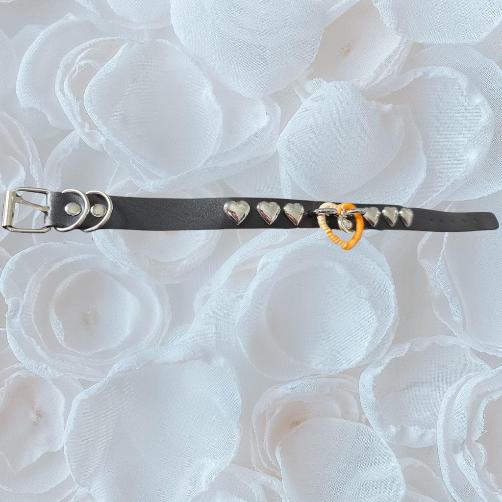 Harvest Moon Studded Leather Choker - Handmade Ombré Wrapped Heart Collar goth - Thumbnail 3