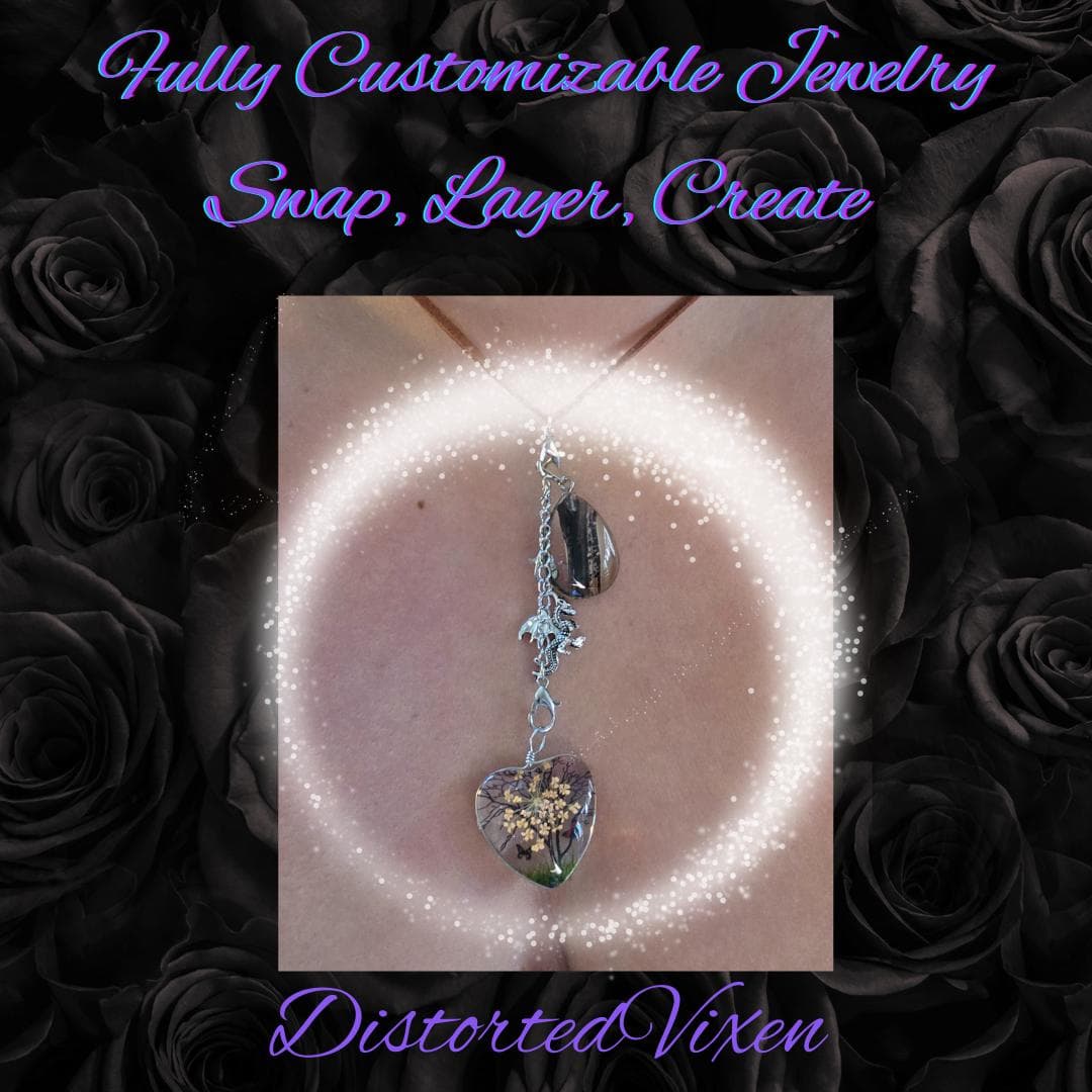 Tree of Life Heart Dragon Charm Necklace, Glass Teardrop Pendant - Thumbnail 7