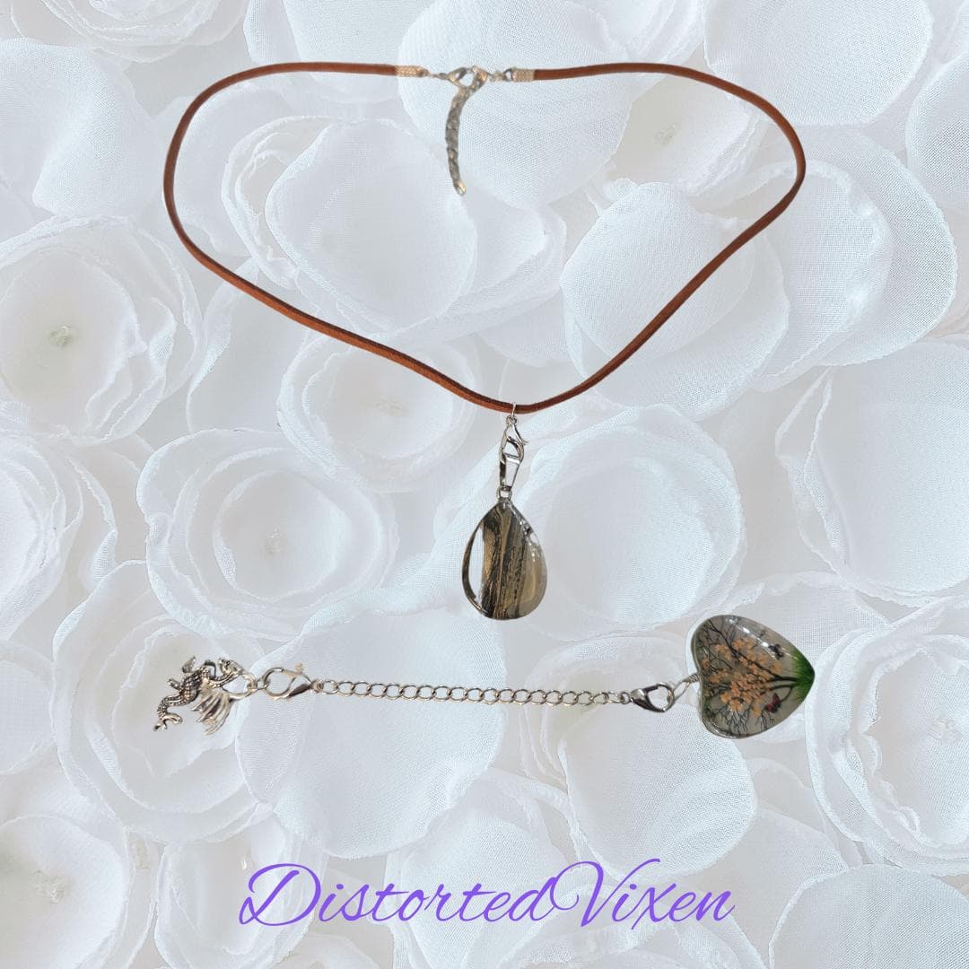 Tree of Life Heart Dragon Charm Necklace, Glass Teardrop Pendant - Thumbnail 2