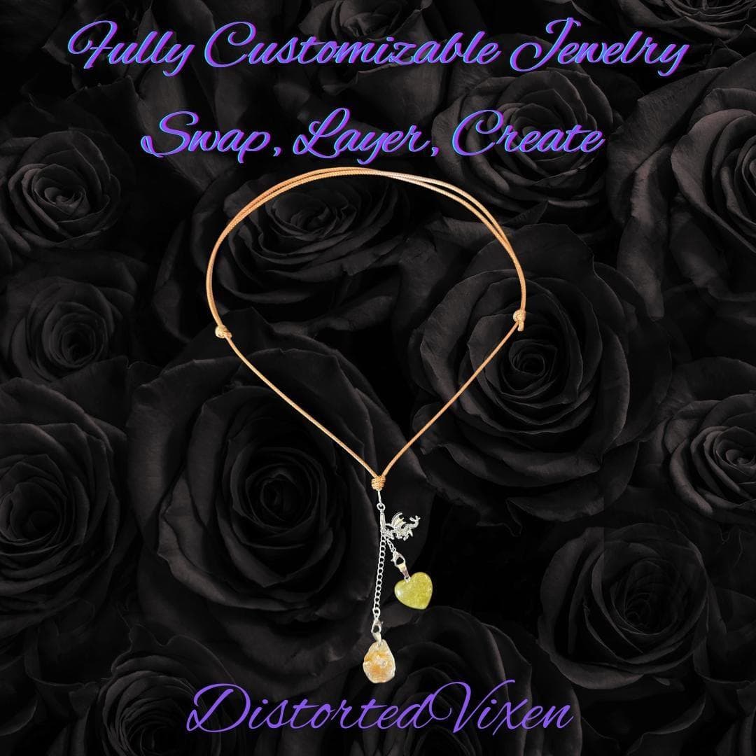 Green Aventurine & Citrine Dragon Charm Convertible Necklace | Adjustable Cord - Thumbnail 2