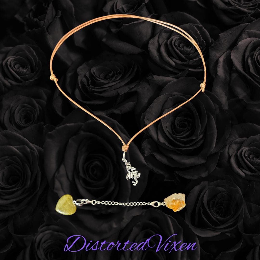 Green Aventurine & Citrine Dragon Charm Convertible Necklace | Adjustable Cord - Thumbnail 6