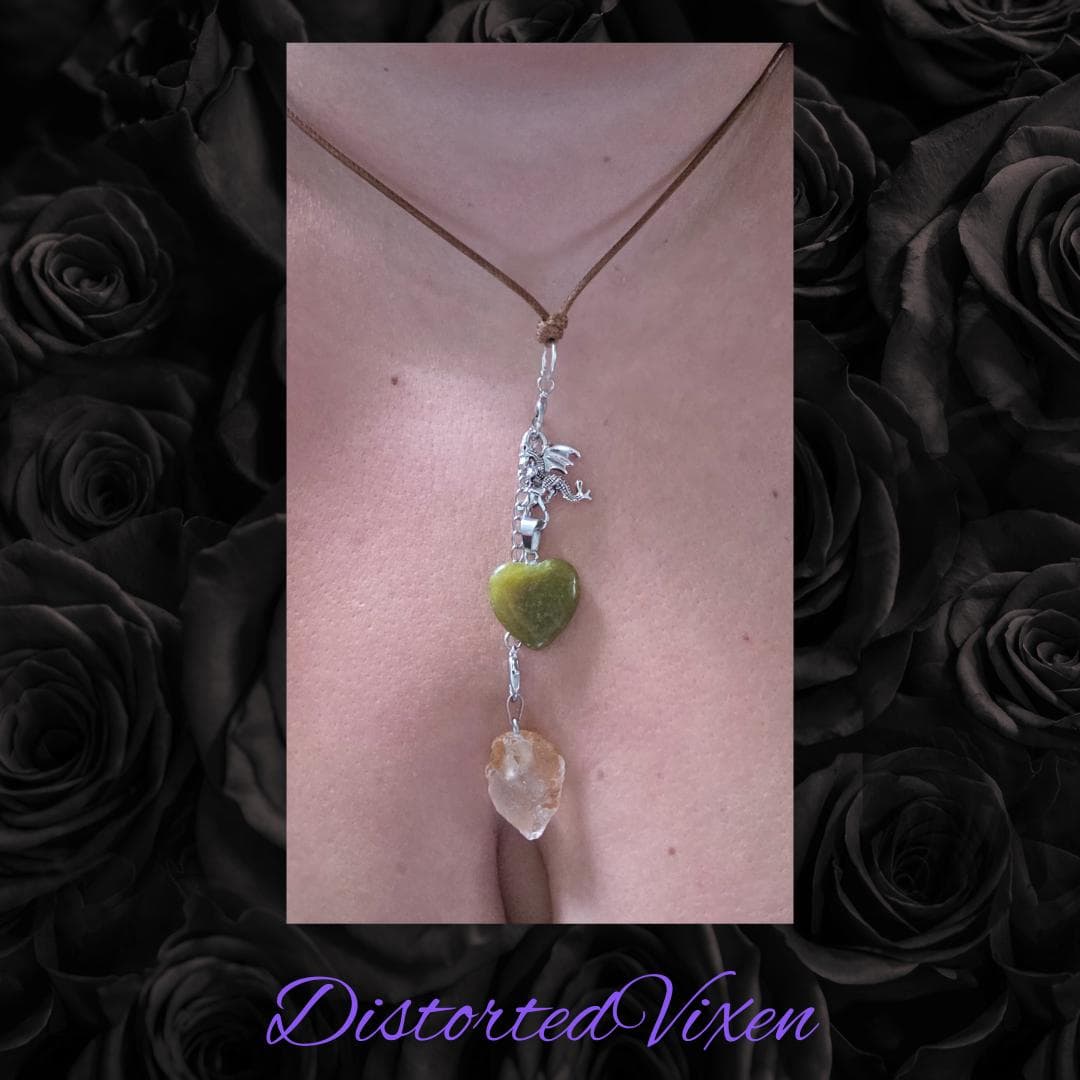 Green Aventurine & Citrine Dragon Charm Convertible Necklace | Adjustable Cord - Thumbnail 5