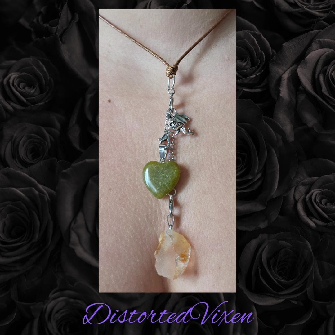 Green Aventurine & Citrine Dragon Charm Convertible Necklace | Adjustable Cord - Thumbnail 4