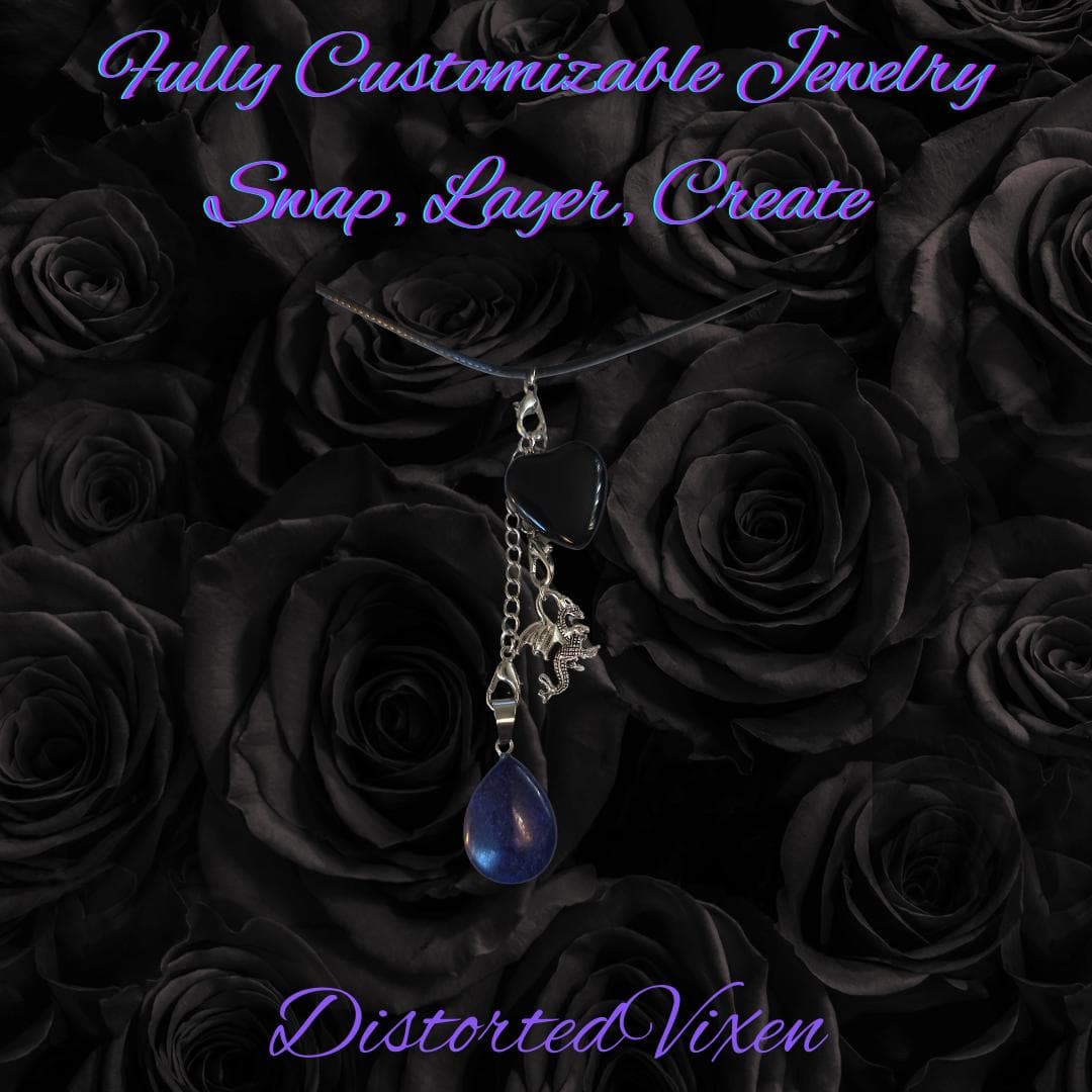 Black Obsidian & Lapis Lazuli Dragon Charm Convertible Necklace | Adjustable Cord - Thumbnail 5
