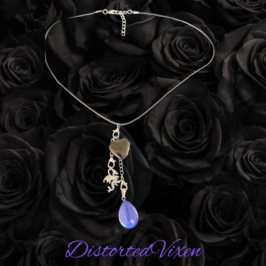 Black Obsidian & Lapis Lazuli Dragon Charm Convertible Necklace | Adjustable Cord - Thumbnail 4