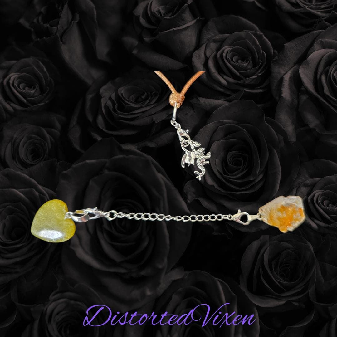 Green Aventurine & Citrine Dragon Charm Convertible Necklace | Adjustable Cord - Thumbnail 3