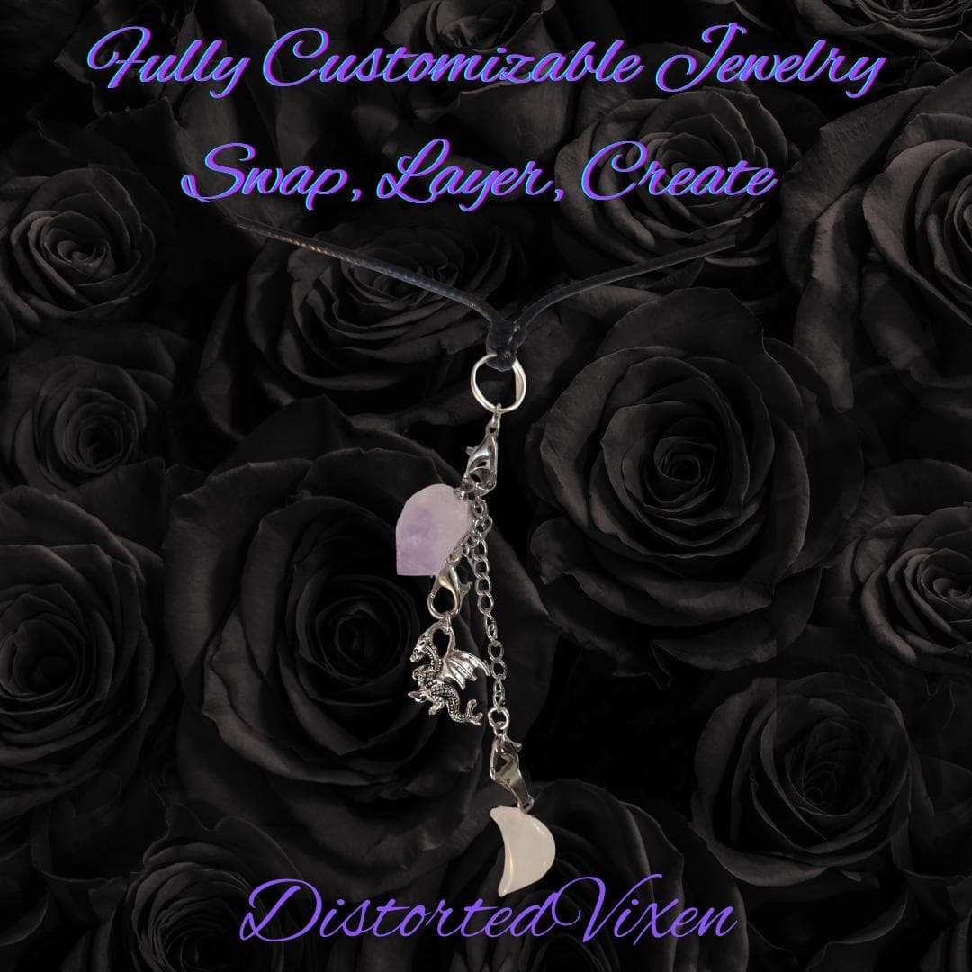 Amethyst & Quartz Moon Dragon Necklace | Adjustable Waxed Cord - Thumbnail 6