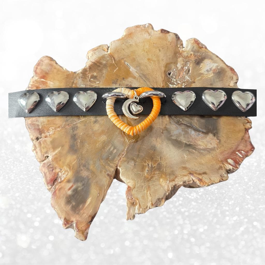 Harvest Moon Studded Leather Choker - Handmade Ombré Wrapped Heart Collar goth - Thumbnail 4
